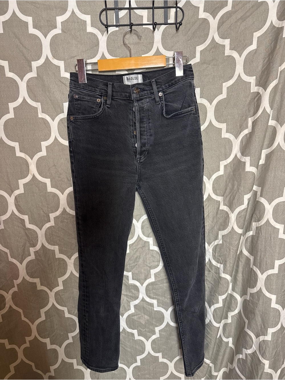 Agolde Los Angeles High Rise Black Button Fly Jeans Size 25